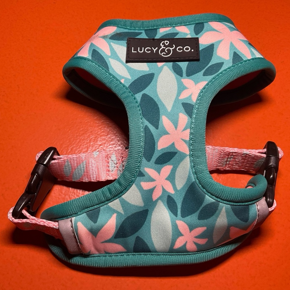 Lucy & Co. The Dilly Lily Reversible Dog Harness collar Size XS green pink nwot
